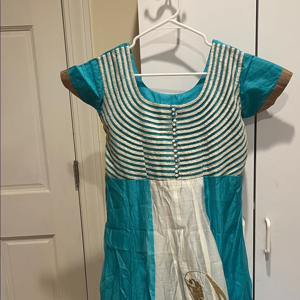 Turquoise, white and Gold Dress